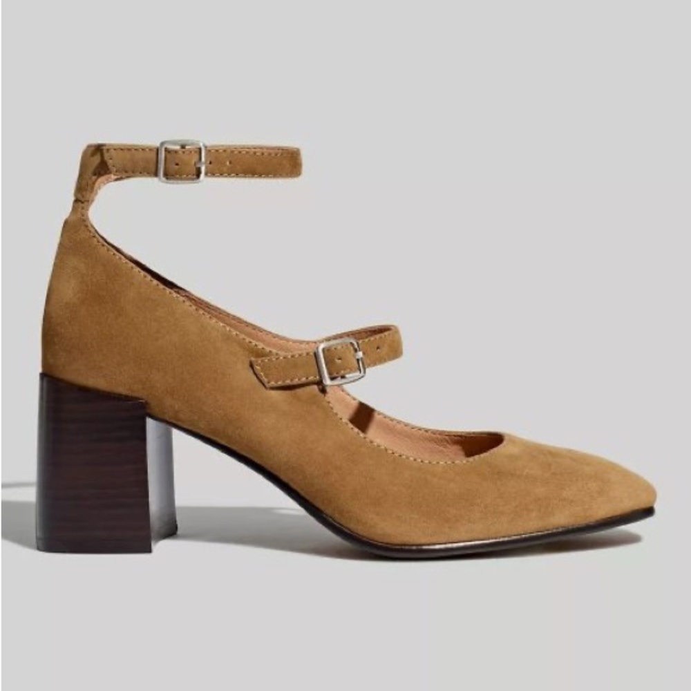 Madewell Tan Suede Block Heel Mary Jane Shoes